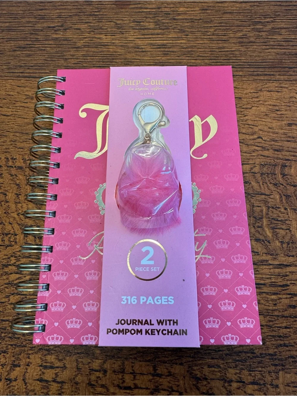 Juicy Couture Pink Spiral Journal with Fluffy Pompom Keychain